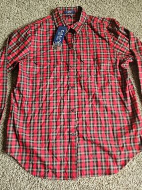 NWT Chaps Mens Button Down Long Sleeve Size M Red Plaid